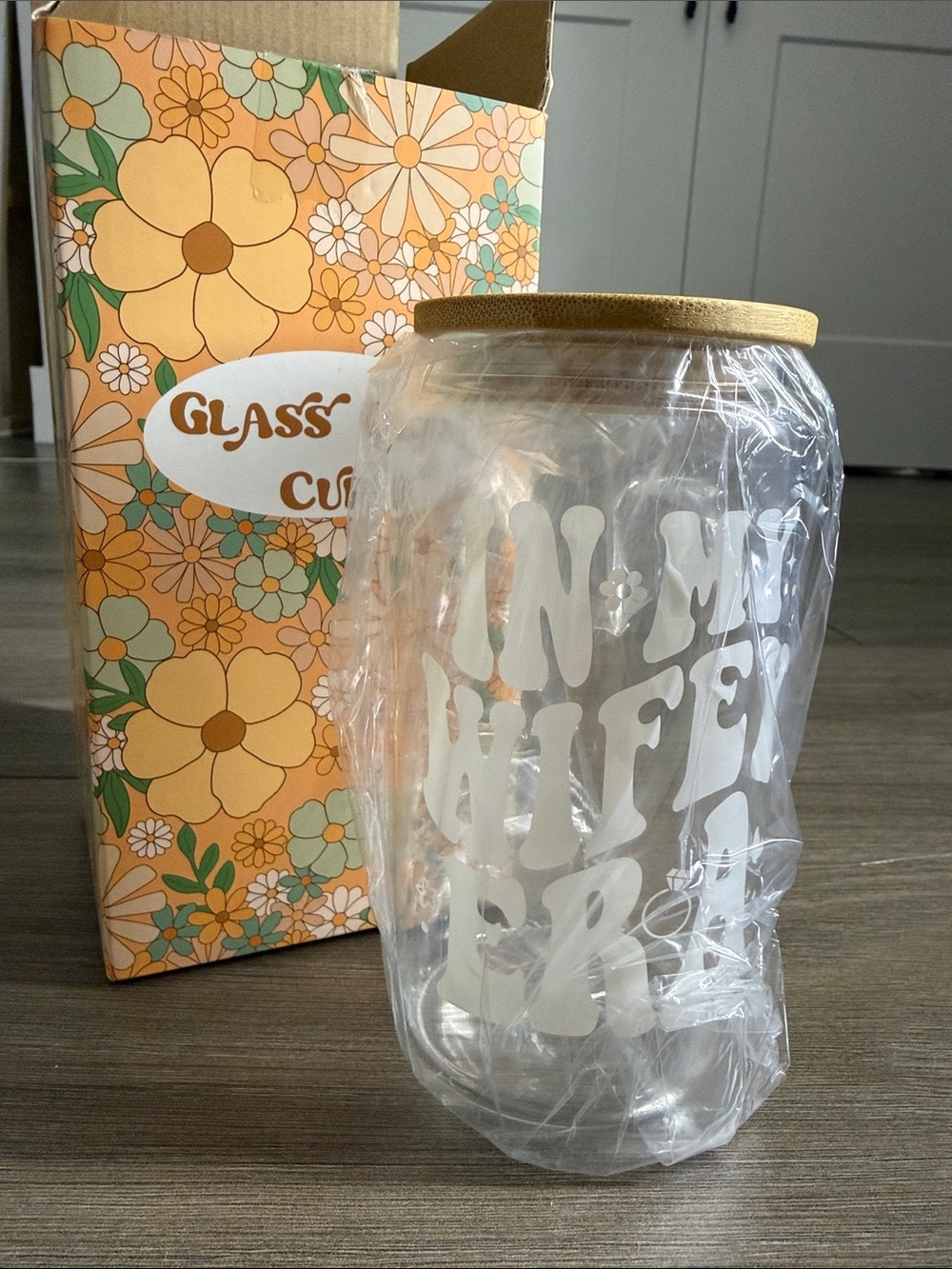“In My Wifey Era” Glass Canister with Wood Lid - Clear with White Lettering